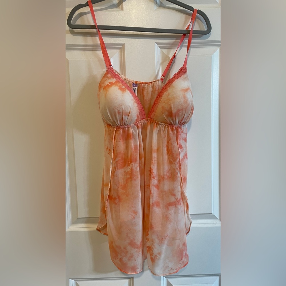 Lace Women's Tie-Dye Babydoll Chemise - Orange